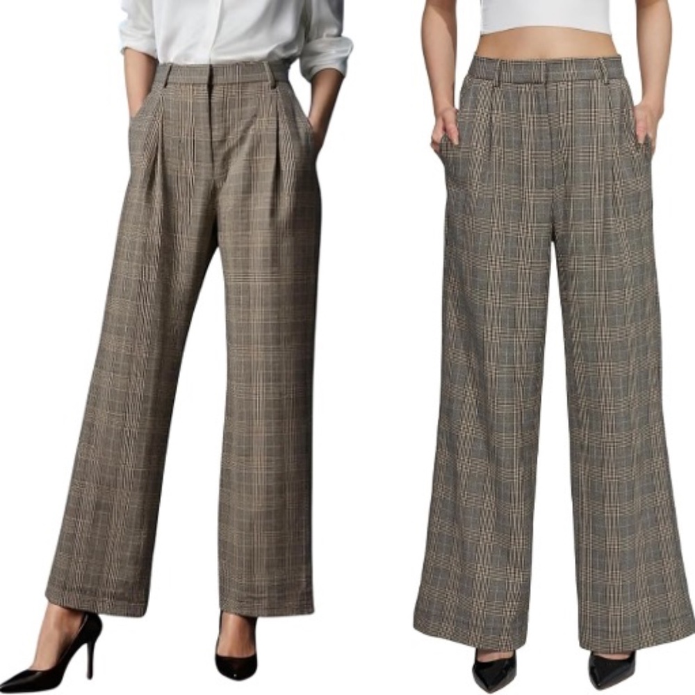 American Eagle Women's Trousers Gray Glen Plaid Wide Leg Stretch Pants - Size 4